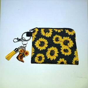 Sunflower Coin pouch With Western Boots Charm And Yellow Tassel